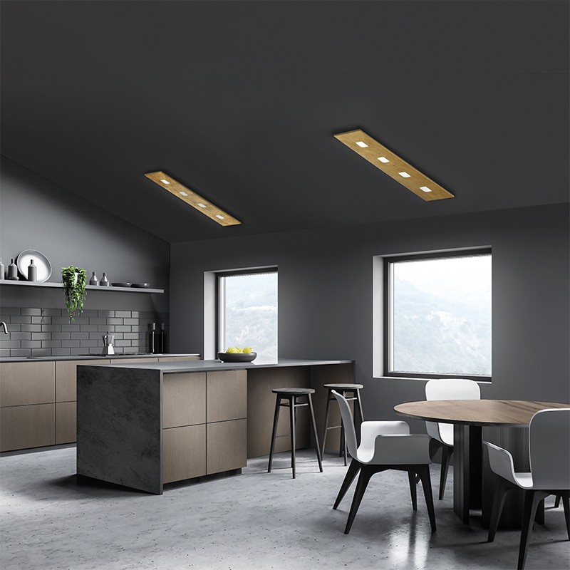 Lampada a soffitto Sparta Rettangolare foglia oro ambientata Lampada a soffitto Sparta Rettangolare foglia oro ambientata