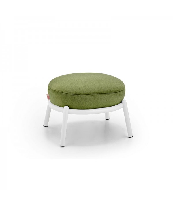 drop pouf tessuto color oliva struttura in metallo colorata bianca