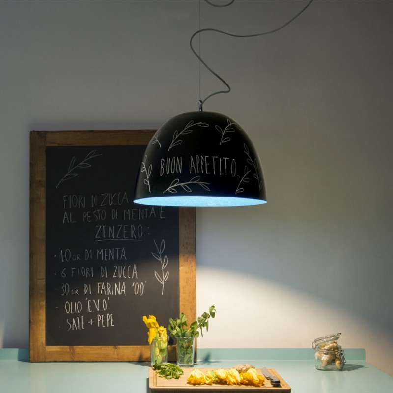 Lampada H2O Lavagna in vetroresina di colore nero ed interno azzurro Lampada H2O Lavagna in vetroresina di colore nero ed interno azzurro
