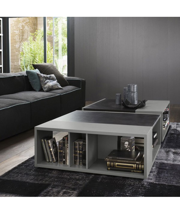 Tavolino Norman quadrato in legno con vano libreria 