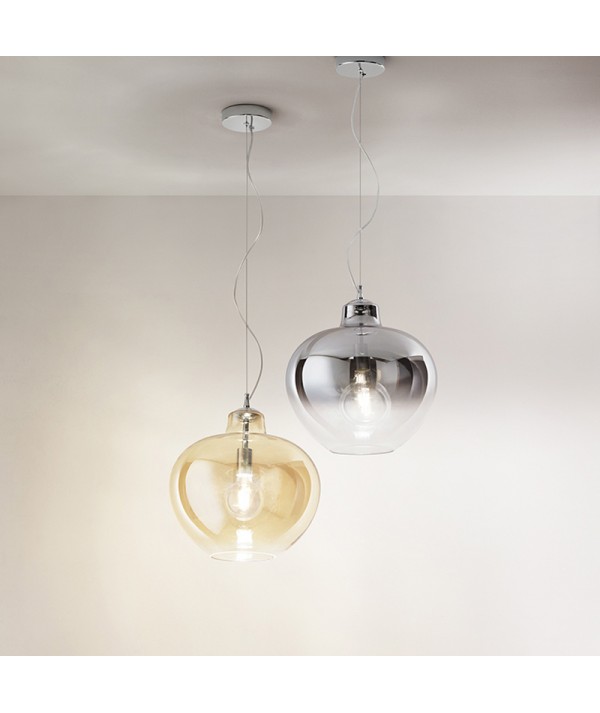 lampada bowl perenz in vetro soffiato ambra / fumé specchiato