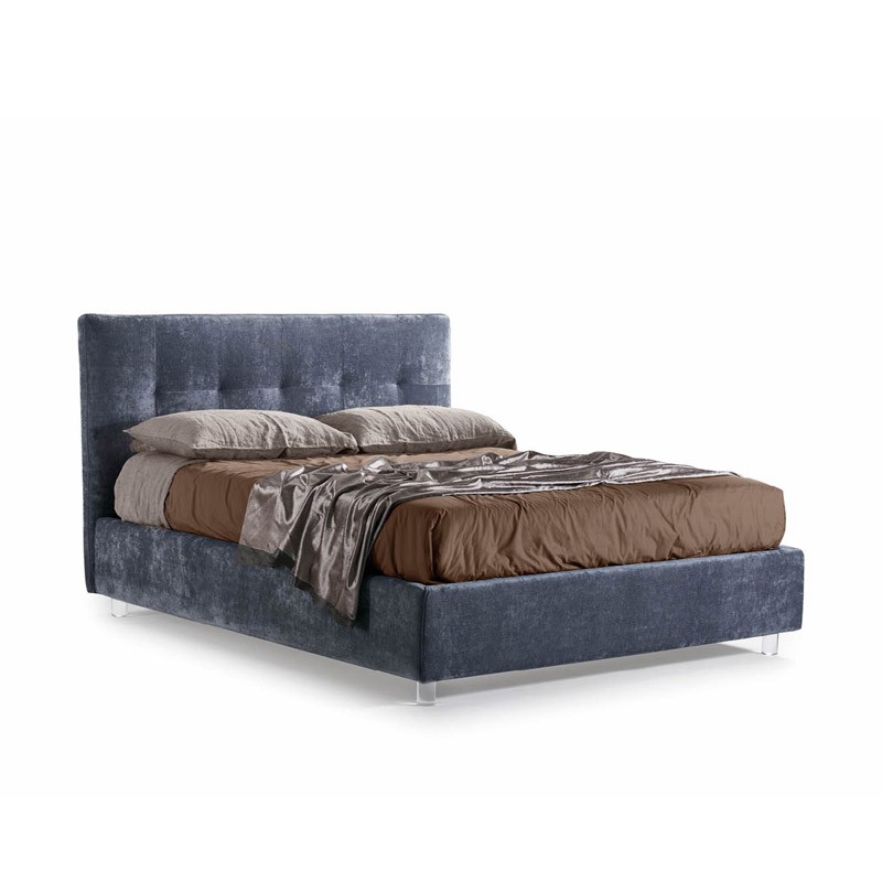 letto vela basso con contenitore e giroletto alto 28 cm, testata con bottoni, di lettissimi