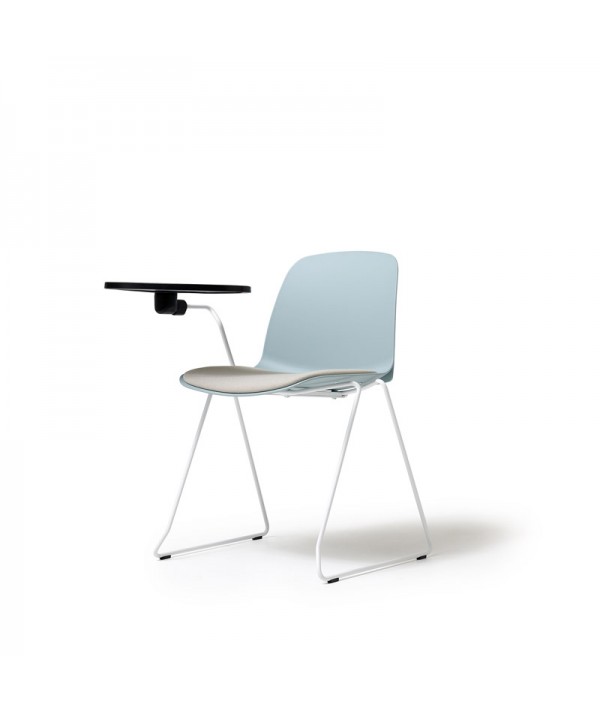 sedia kire con tavoletta nera in nylon con telaio a slitta in metallo bianco