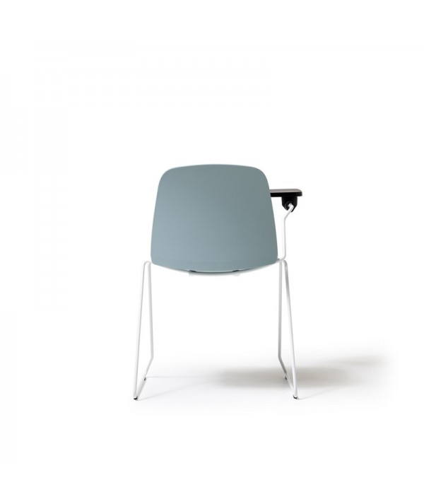 sedia kire con tavoletta nera in nylon con telaio a slitta in metallo bianco