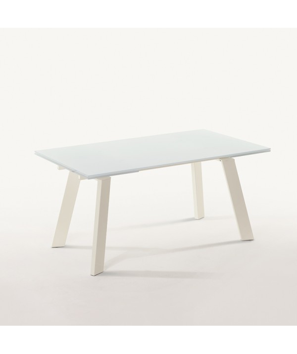 tavolo Gulliver con struttura in alluminio color bianco laccato e base in cristallo trasparente extrawhite lucido