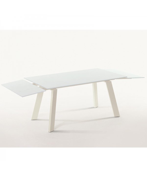 tavolo Gulliver con struttura in alluminio color bianco laccato e base in cristallo trasparente extrawhite lucido