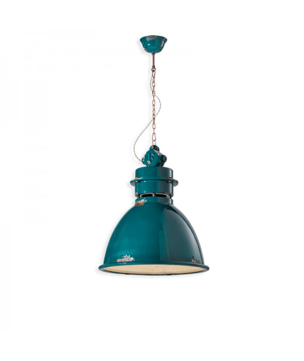lampada a sospensione Ferroluce industrial colore verde vintage