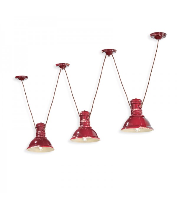 lampada a sospensione Industrial 3 lampade colore rosso