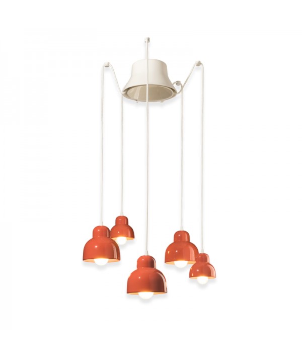 lampada Berimbau con 5 punti luce ferroluce colore arancio poke