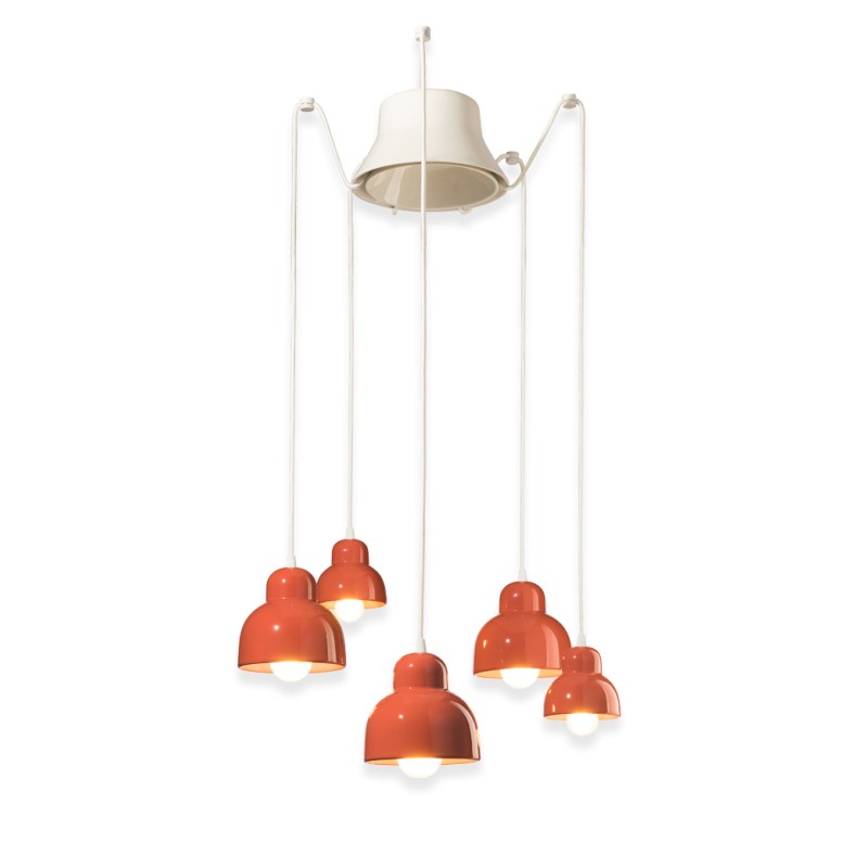 lampada Berimbau con 5 punti luce ferroluce colore arancio poke lampada Berimbau con 5 punti luce ferroluce colore arancio poke