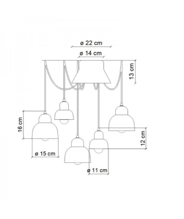lampada Berimbau con 5 punti luce ferroluce dettaglio dimensioni