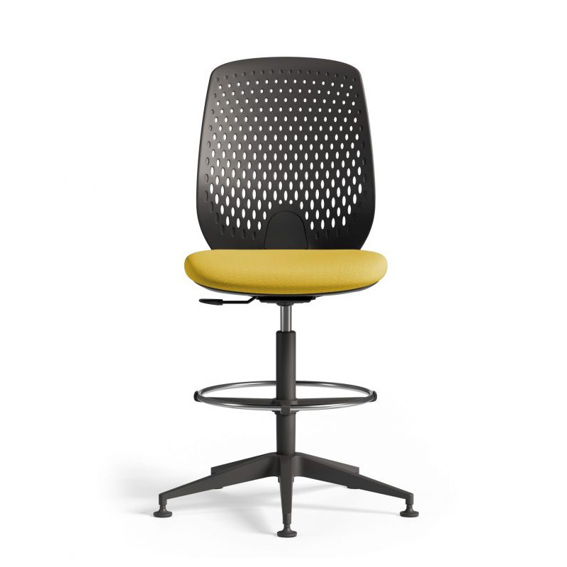 Sgabello da Ufficio Key Smart Stool con seduta gialla e schienale in polipropilene Sgabello da Ufficio Key Smart Stool con seduta gialla e schienale in polipropilene