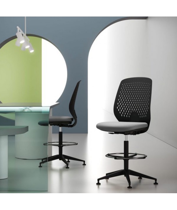 Sgabello da Ufficio Key Smart Stool con seduta grigia e schienale in polipropilene