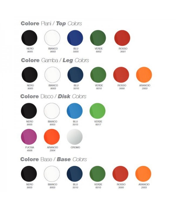 Colori disponibili del tavolino Crystal