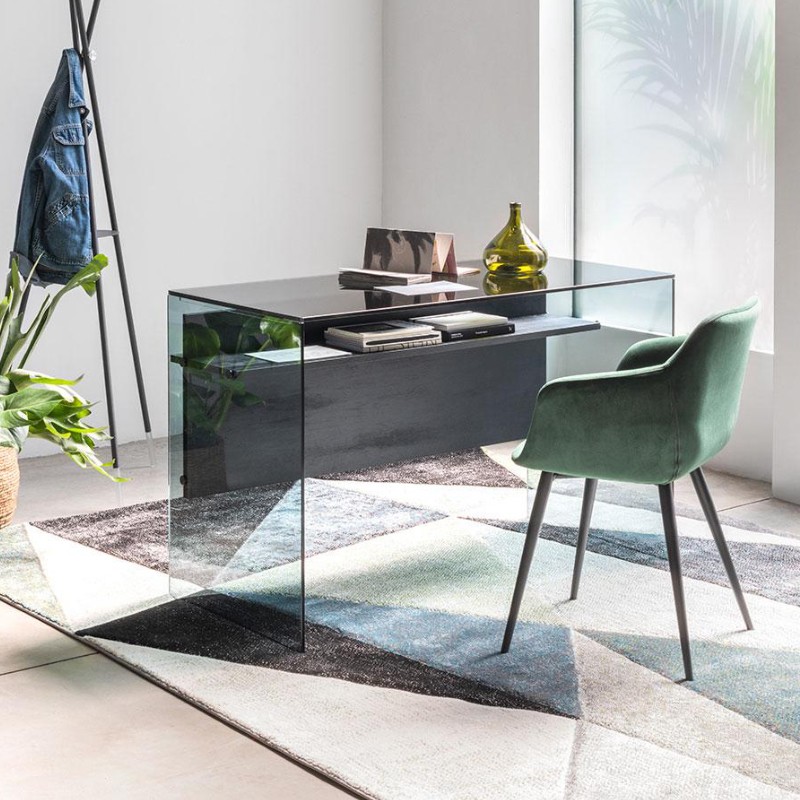 Scrivania Scriba New, con ripiani in grigio e struttura  trasparente