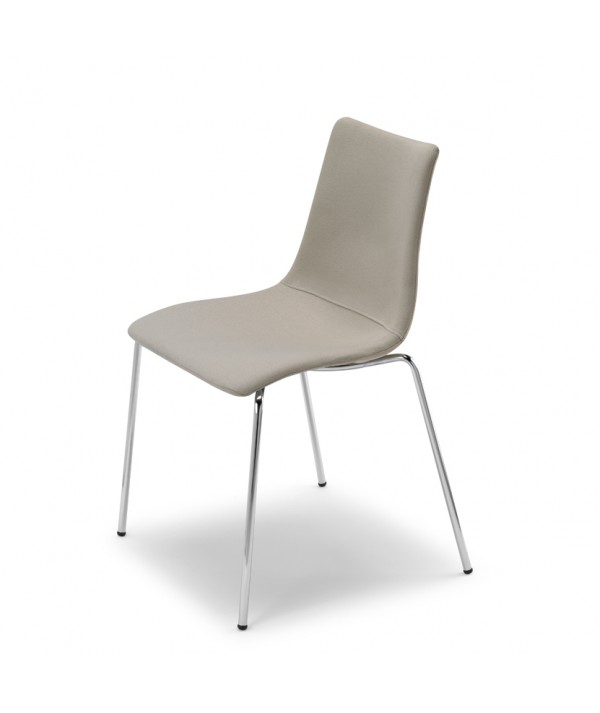 Zebra Pop con struttura in tubo d’acciaio cromato e la scocca imbottita in tessuto beige