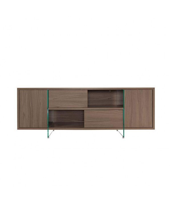 Madia Madison di Pezzani realizzato in Laminato Ecologico noce e piedi in vetro temperato e acciaio


