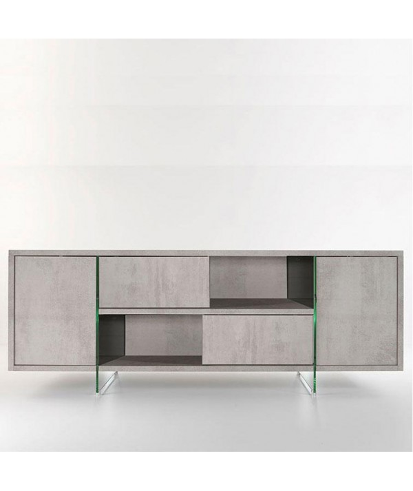 Madia Madison di Pezzani realizzato in Laminato Ecologico sinitura cemento e piedi in vetro temperato e acciaio