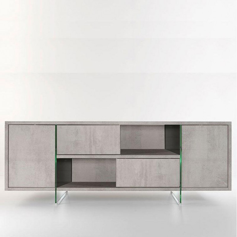Madia Madison di Pezzani realizzato in Laminato Ecologico sinitura cemento e piedi in vetro temperato e acciaio Madia Madison di Pezzani realizzato in Laminato Ecologico sinitura cemento e piedi in vetro temperato e acciaio