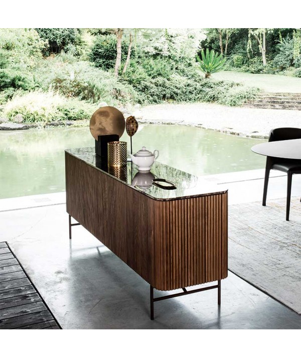 Credenza Riga di Alf DaFrè in legno massello con piano in marmo visone retro finita