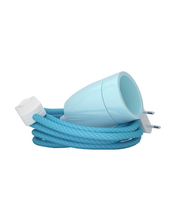 Lampada Spinello Ceramico E27 con portalampada in ceramica celeste