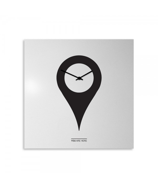 YouAreHere orologio da parete bianco  e nero serigrafato a mano