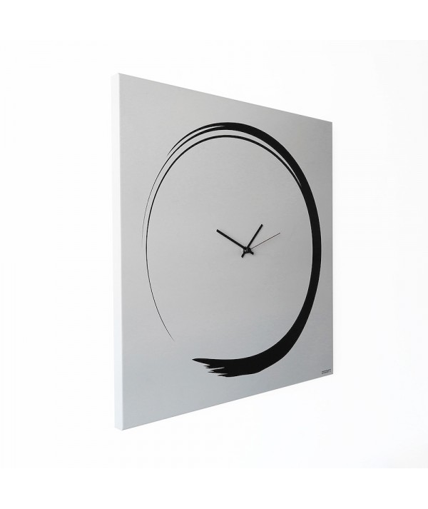 Orologio S-ENSO da parete realizzato su lamiera di metallo serigrafata a mano, versione nero laterale