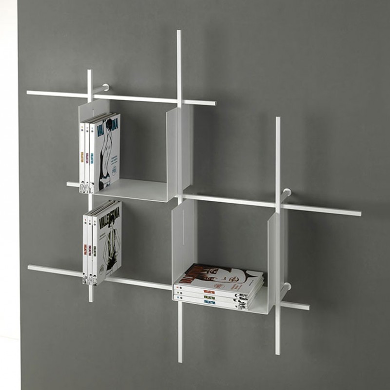 Libreria Libra con contenitori in acciaio bianco Libreria Libra con contenitori in acciaio bianco