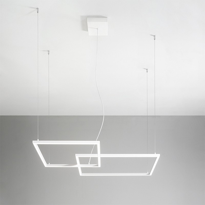 lampada a sospensione con due riquadri in metallo bianco di perenz lampada a sospensione con due riquadri in metallo bianco di perenz