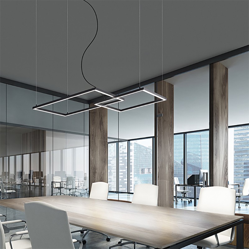 lampada a sospensione con due riquadri in alluminio verniciato nero di perenz lampada a sospensione con due riquadri in alluminio verniciato nero di perenz