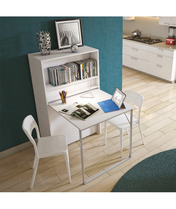 mobile contenitore con scrivania e letto di maconi bianco aperto