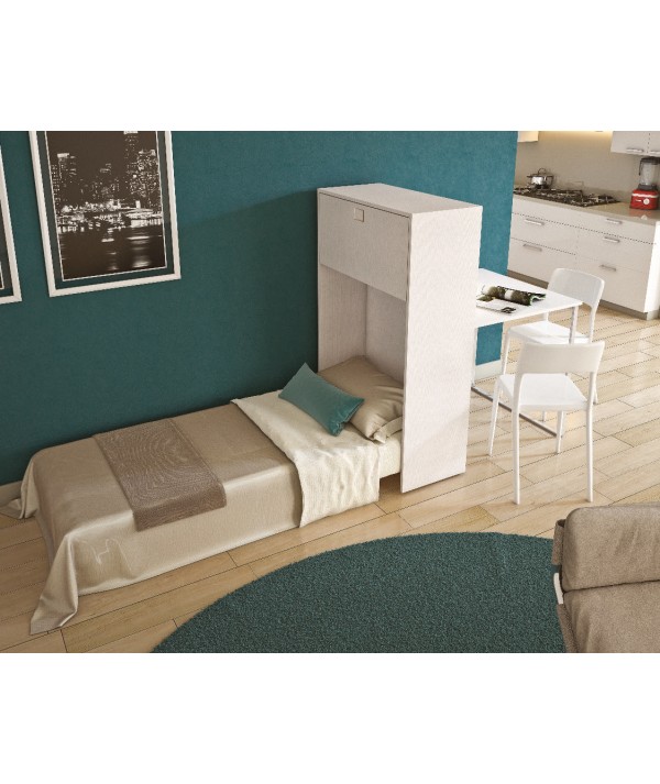 mobile contenitore con scrivania e letto di maconi bianco aperti contemporaneamente