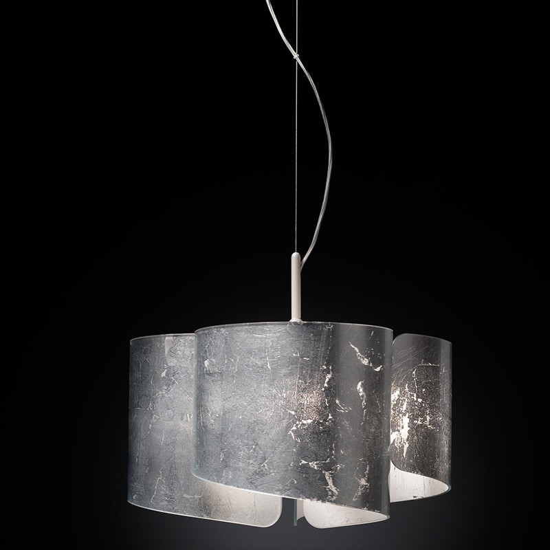 lampada a sospensione di selène papiro in foglia argento lampada a sospensione di selène papiro in foglia argento