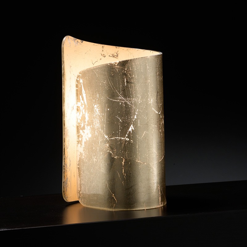 lampada da tavolo lumetto papiro di selène con decoro foglia argento