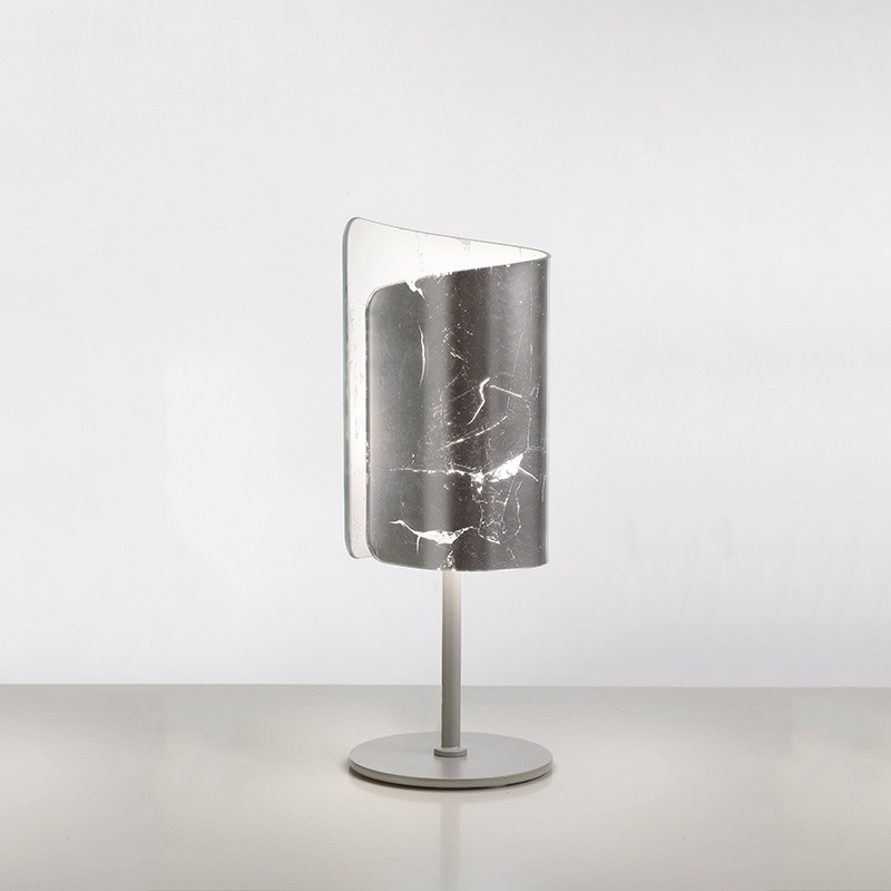 lampada da tavolo papiro di selène con decoro foglia argento