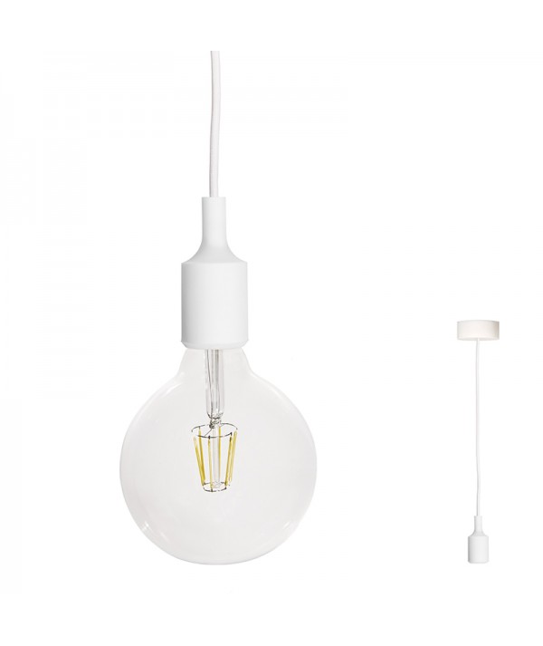 lampada a sospensione Filotto Siliconico con attacco E 27 in silicone bianco