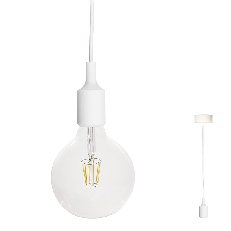 lampada a sospensione Filotto Siliconico con attacco E 27 in silicone bianco