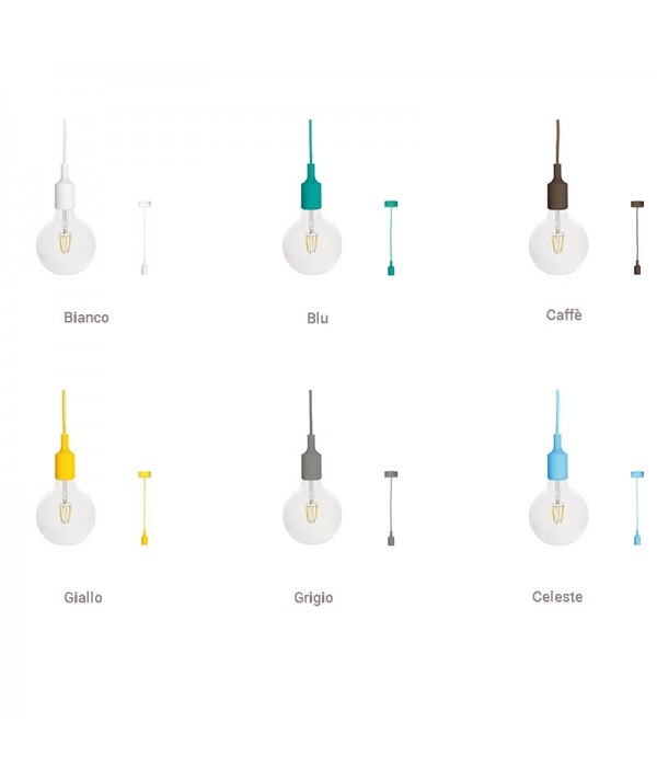 lampada a sospensione Filotto Siliconico con attacco E 27 in silicone colori