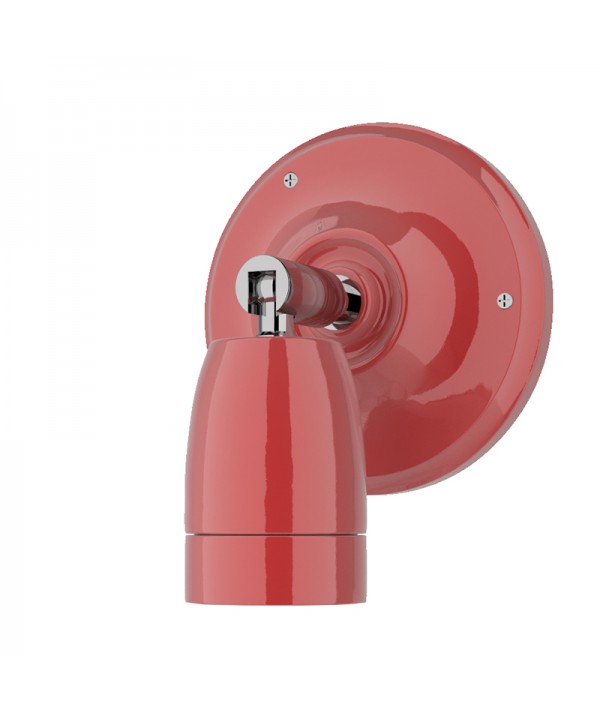 Lampada Il Muro Ceramico E27 con portalampada orientabile ed attacco a parete in ceramica rosso chiaro con filo in tessuto