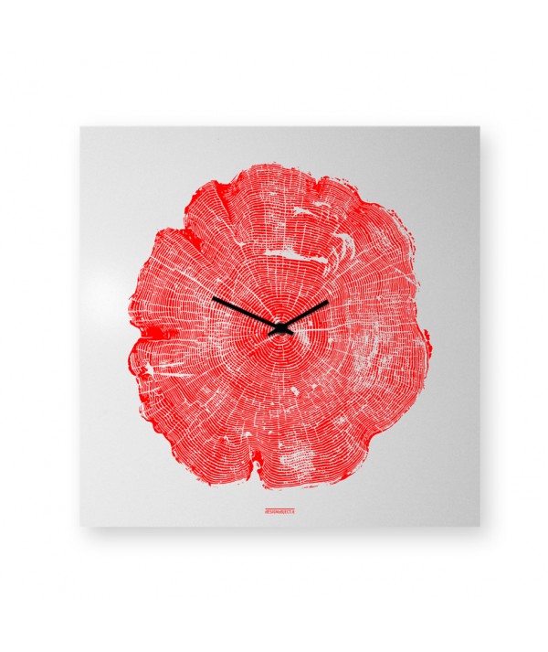 Orologio Life da parete realizzato con lamiera di metallo serigrafata a mano, disegno rosso