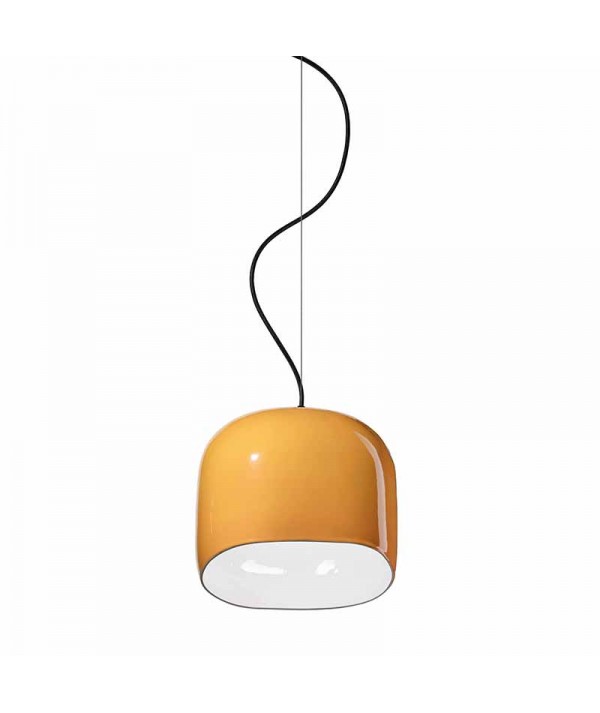 lampada a sospensione ayrton di deco ferroluce in ceramica giallo