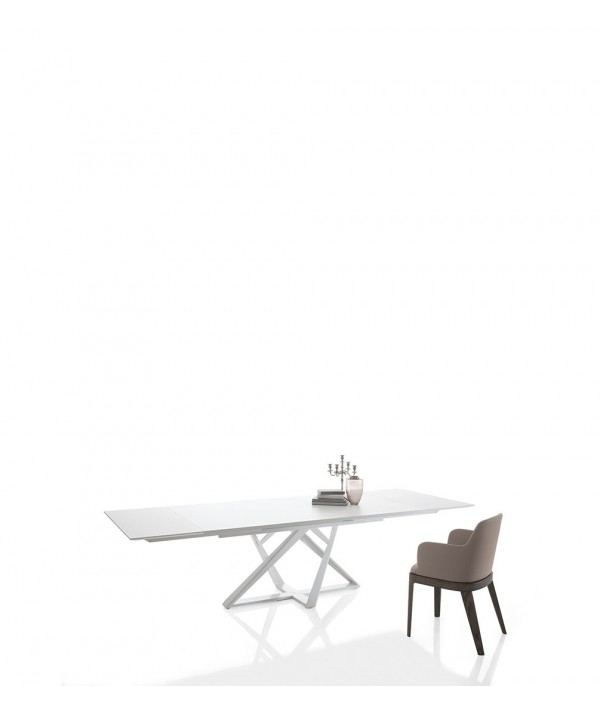 tavolo allungabile artistico in acciaio e cristallo bianco extrawhite lucido