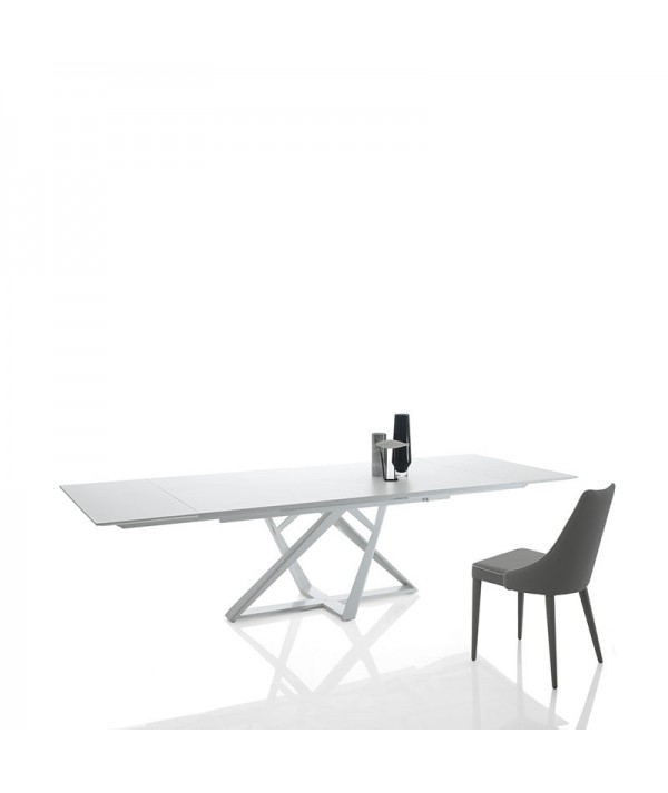 tavolo allungabile artistico in acciaio e cristallo bianco extrawhite lucido