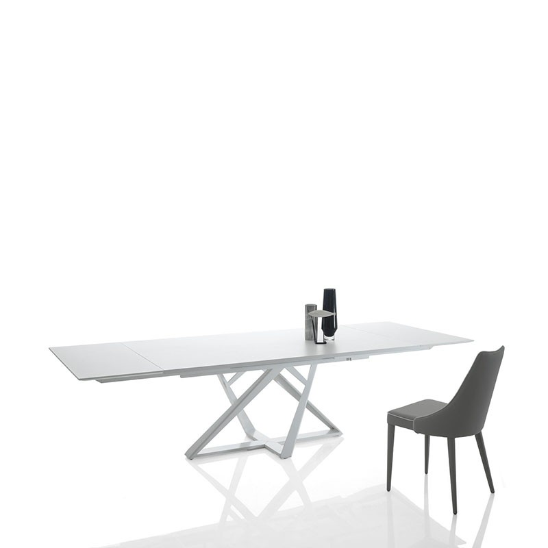 tavolo allungabile artistico in acciaio e cristallo bianco extrawhite lucido tavolo allungabile artistico in acciaio e cristallo bianco extrawhite lucido