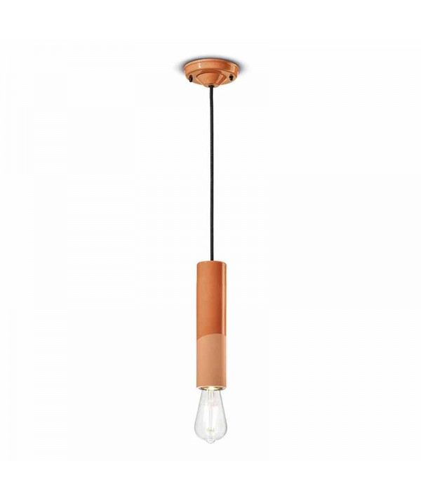 lampada a sospensione di ferroluce in ceramica arancio bicolore