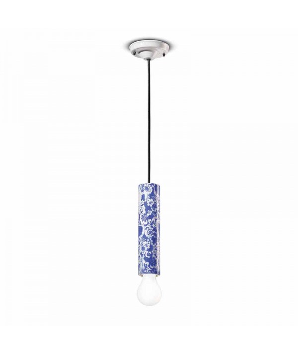 lampada a sospensione di ferroluce in ceramica ming blu