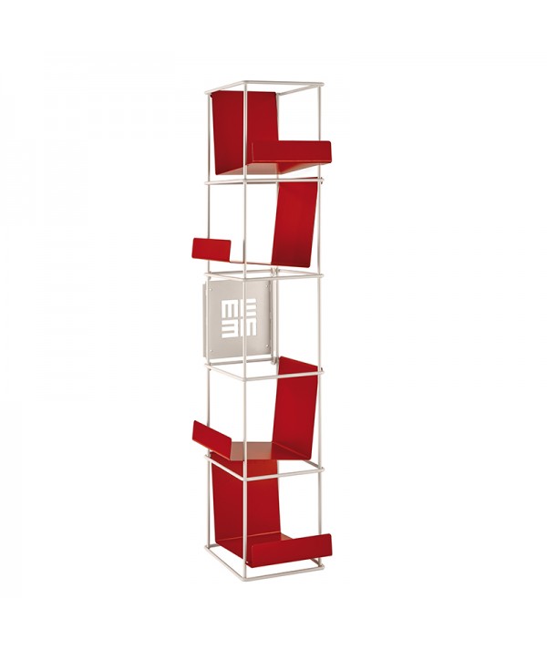 Libreria a muro Libro Verticale in metallo bianco con mensole rosse di memedesign
