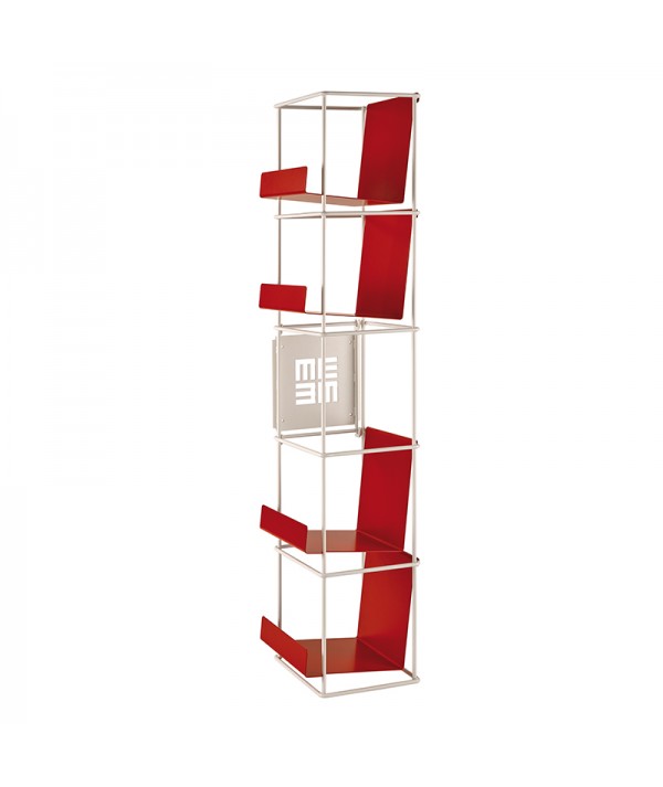 Libreria Libro Verticale in metallo bianco con mensole rosse di memedesign