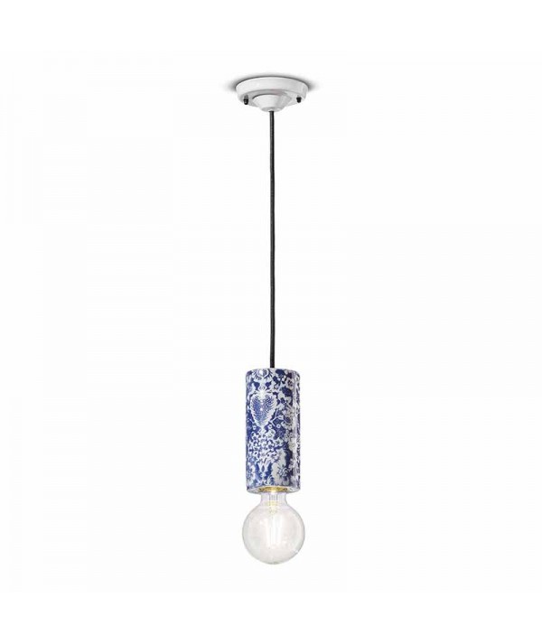 lampada Cilindro in ceramica colorata blu di ferroluce