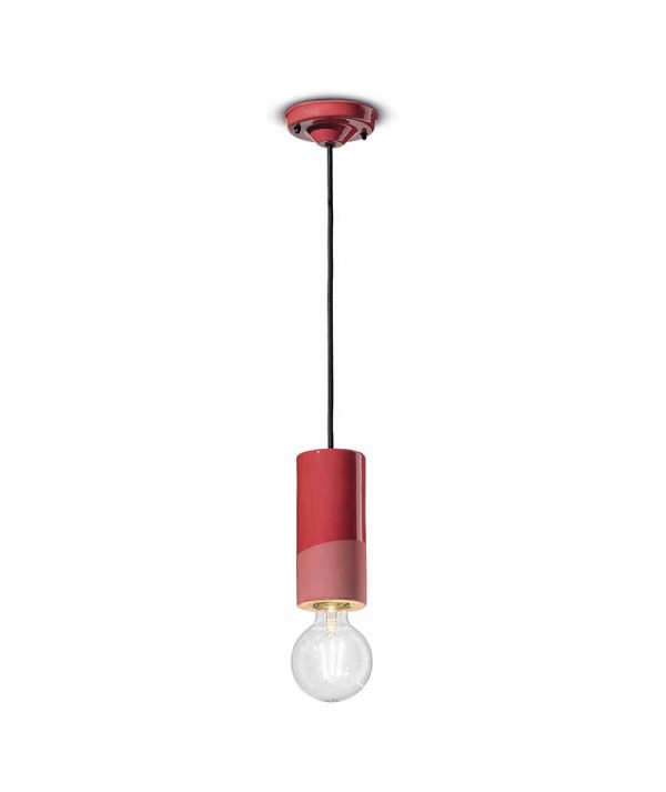 lampada a sospensione di ferroluce in ceramica rosso corallo